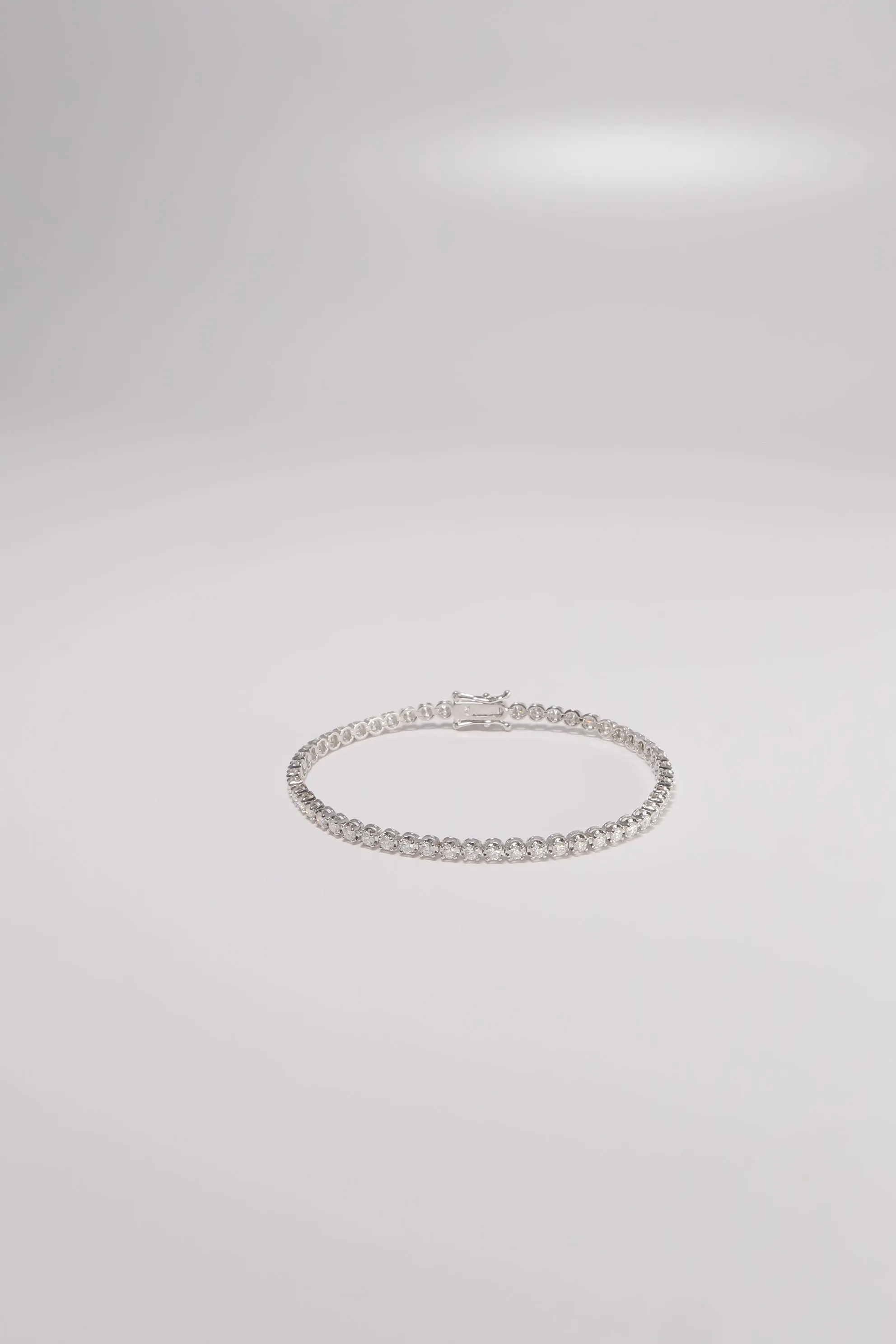 14K Solid White Gold 2.3mm Lab Round Cut Tennis Bracelet