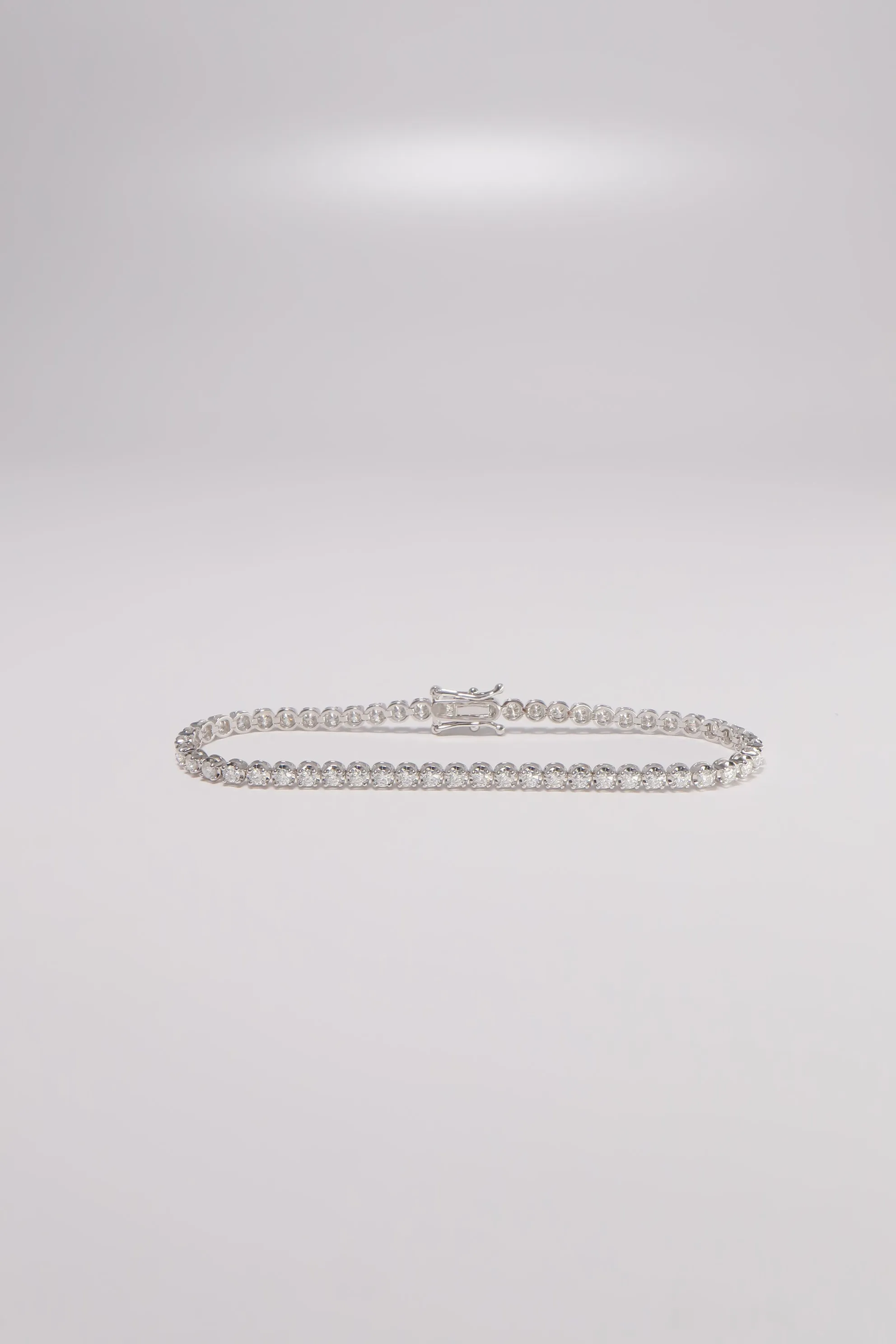 14K Solid White Gold 2.3mm Lab Round Cut Tennis Bracelet