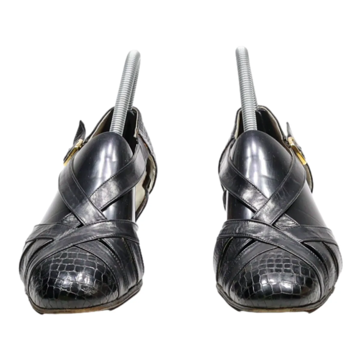 ALEXANDRIA Strappy Heels Black Leather Womens UK 4.5