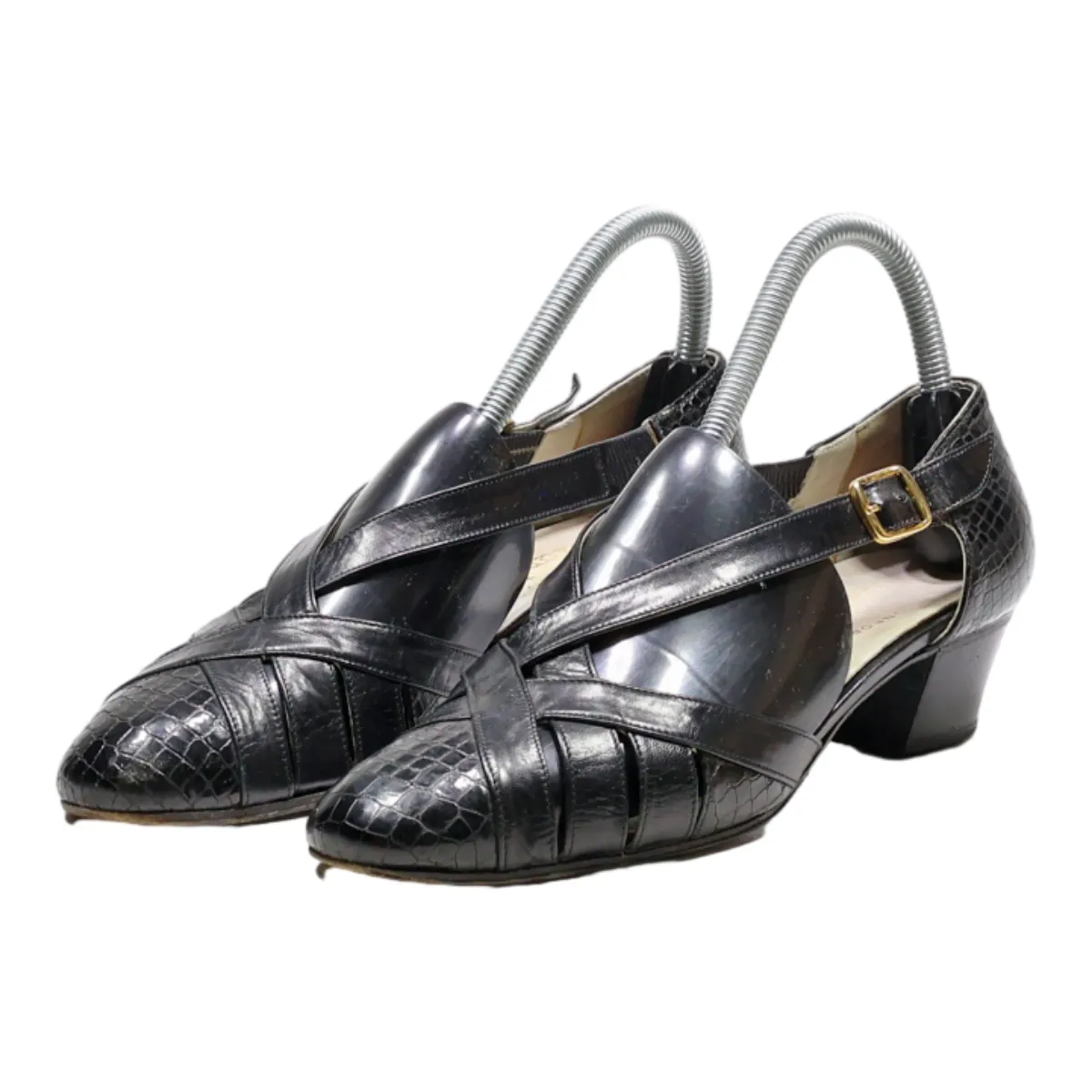 ALEXANDRIA Strappy Heels Black Leather Womens UK 4.5