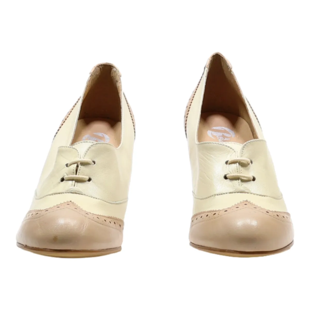 BATA Brogue Pump Heels Beige Leather Womens UK 7