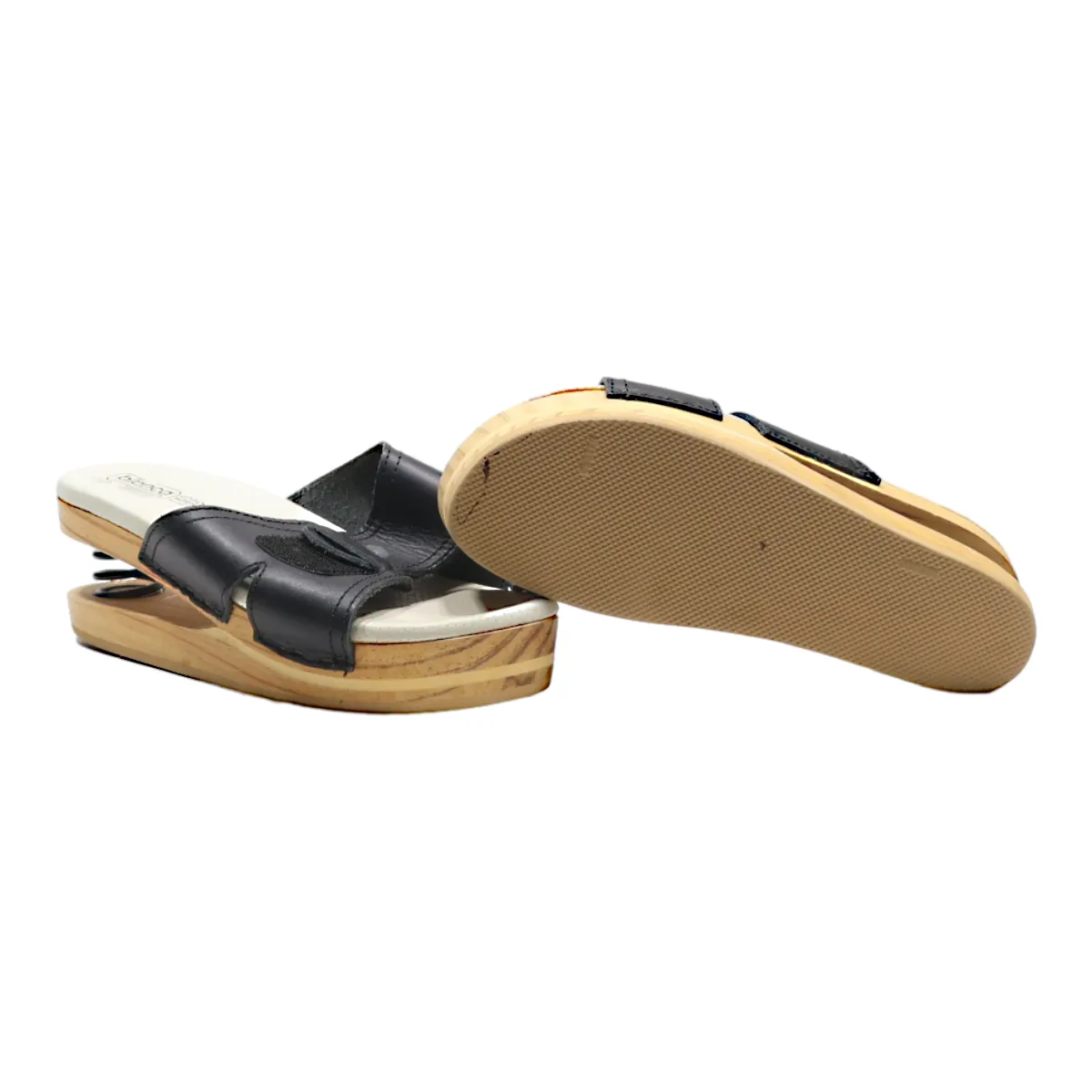 BIANCA Platform Slider Sandals Black Leather Womens UK 5
