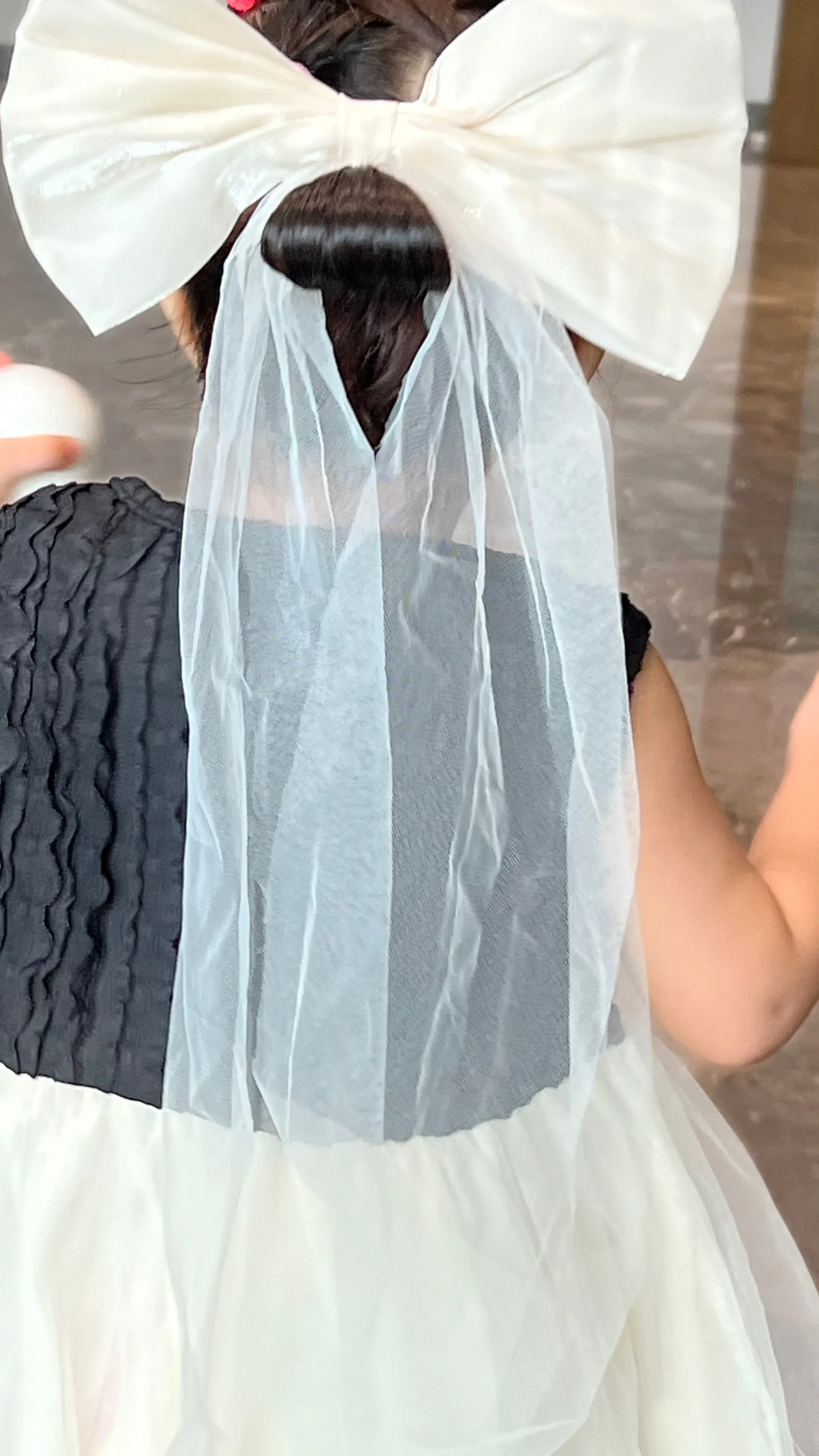 Black and White Detachable Bow Pin Flared Party Wear Dress