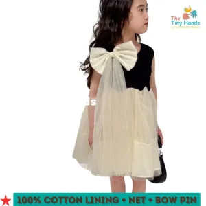 Black and White Detachable Bow Pin Flared Party Wear Dress