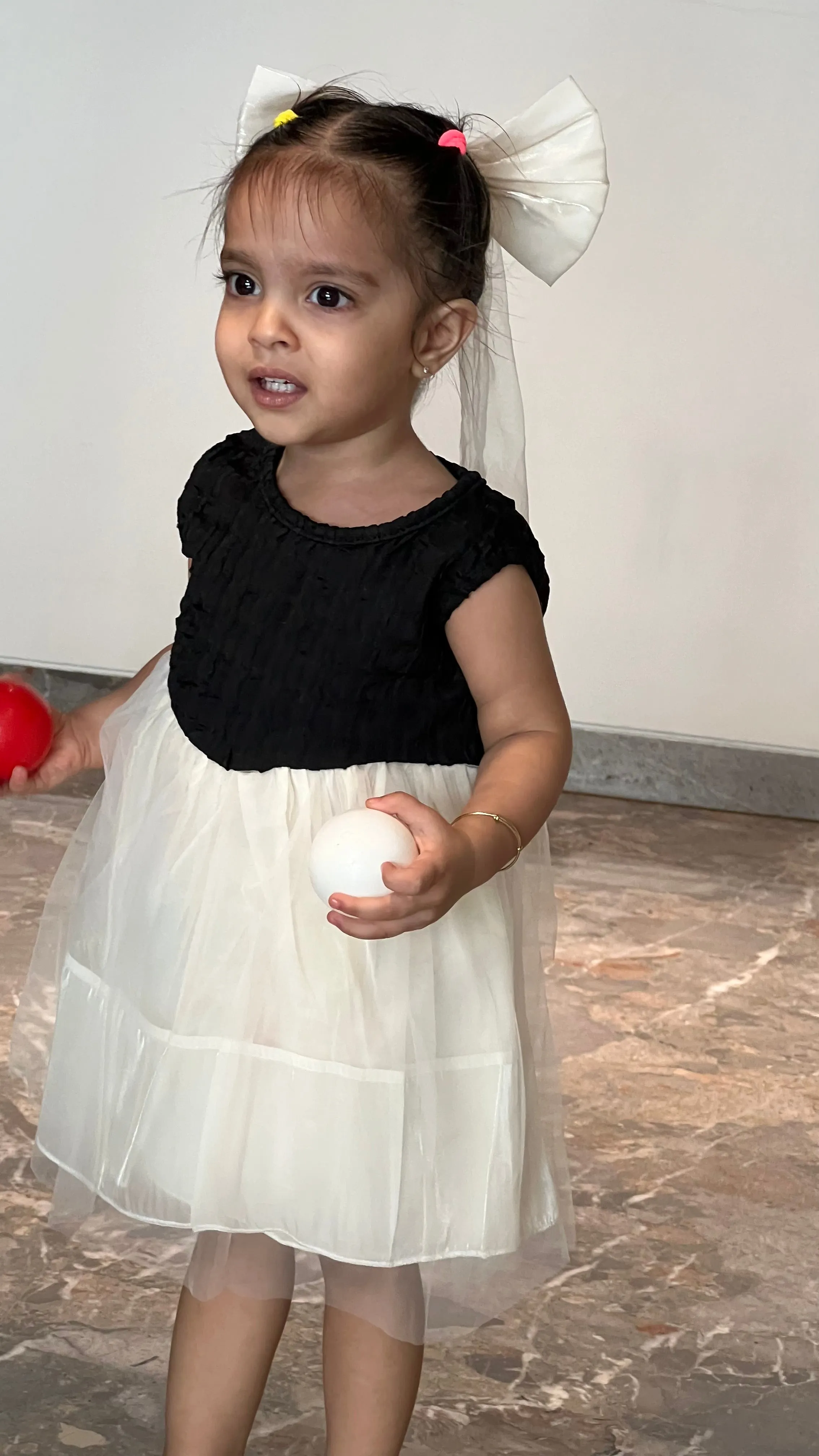 Black and White Detachable Bow Pin Flared Party Wear Dress