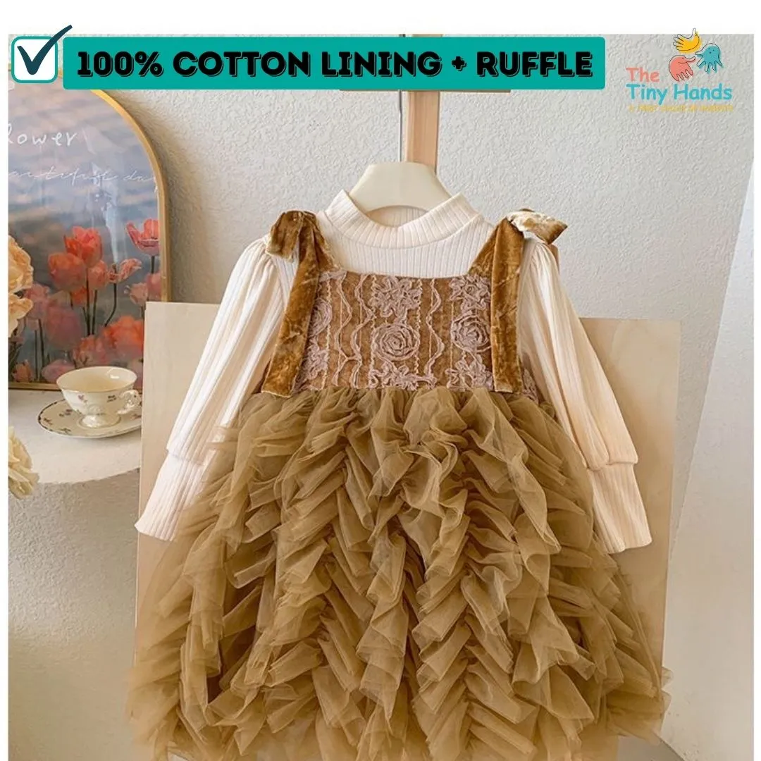Brown Frill Birthday Dress with Velvet