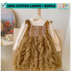 Brown Frill Birthday Dress with Velvet