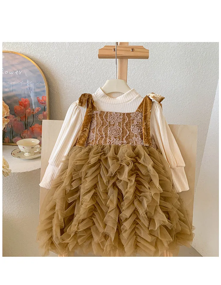 Brown Frill Birthday Dress with Velvet