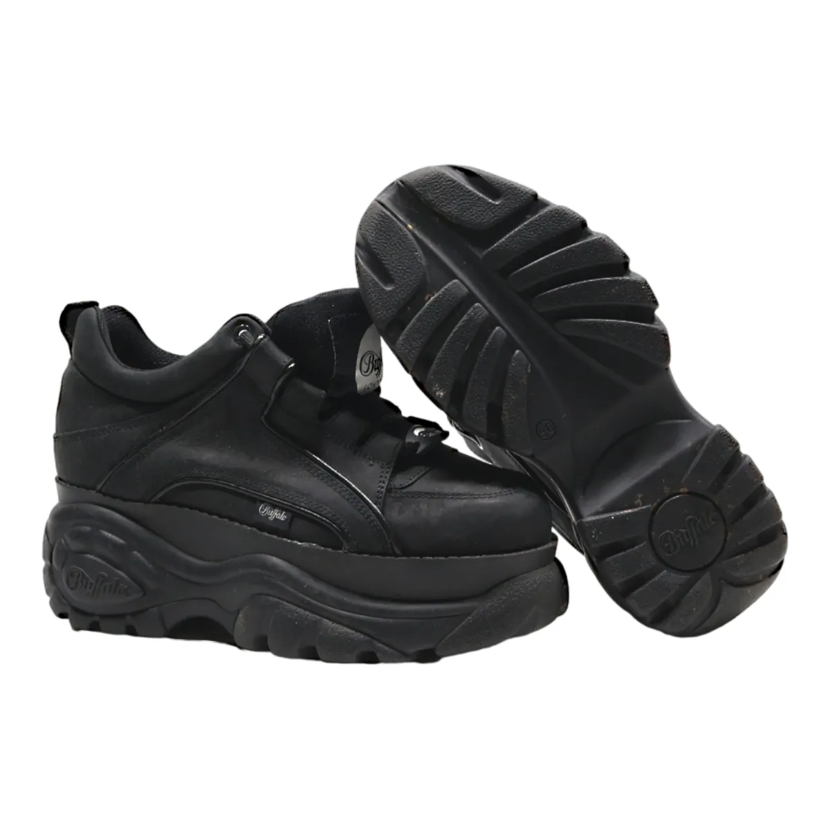 BUFFALO Platform Sneaker Trainers Black Leather Womens UK 3