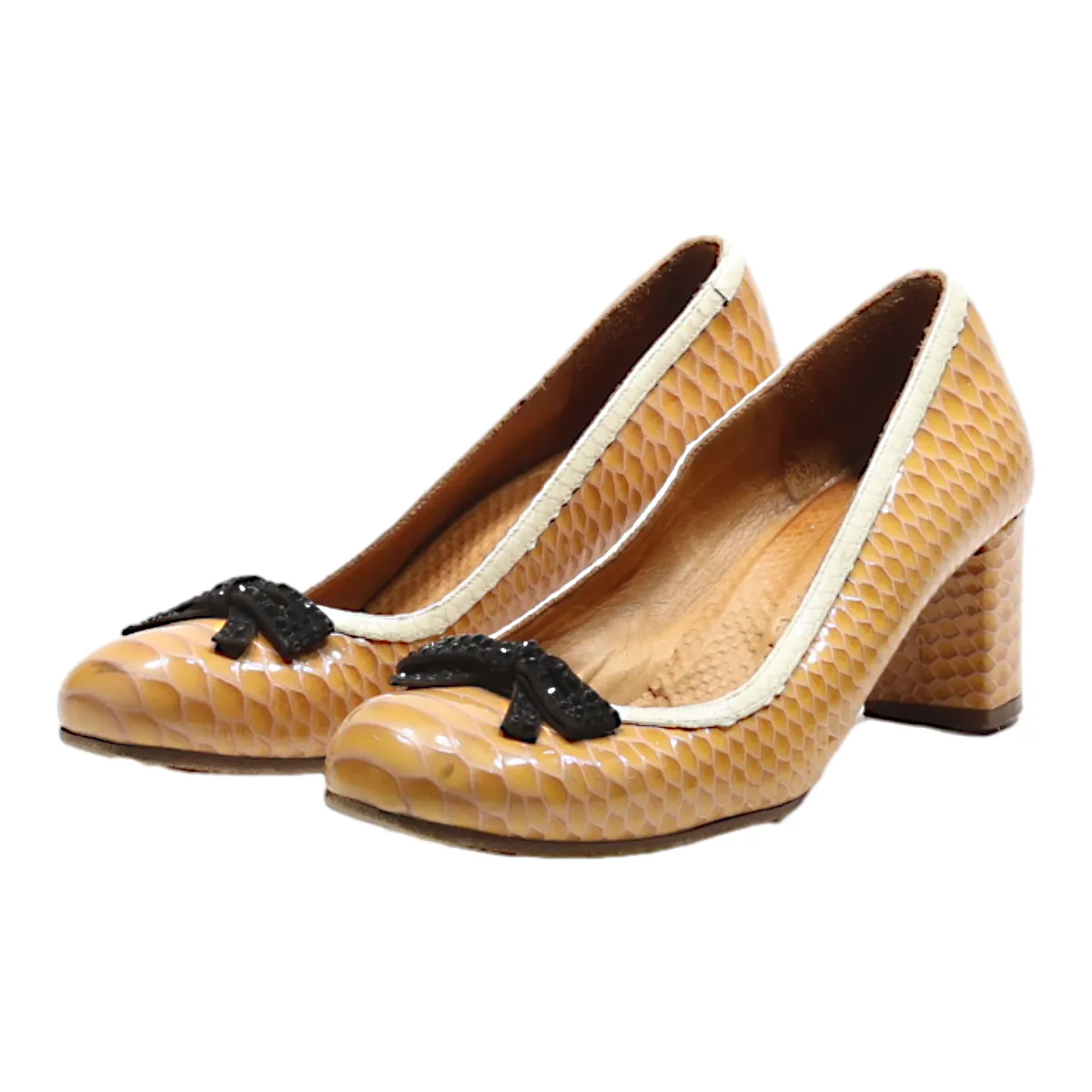 CHIE MAHARA Court Heels Orange Leather Womens UK 5