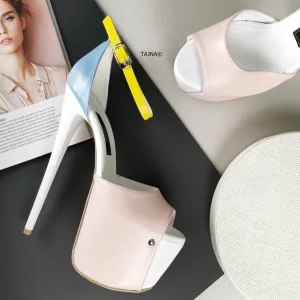 Colour Block Thin Heel Platform Sandals
