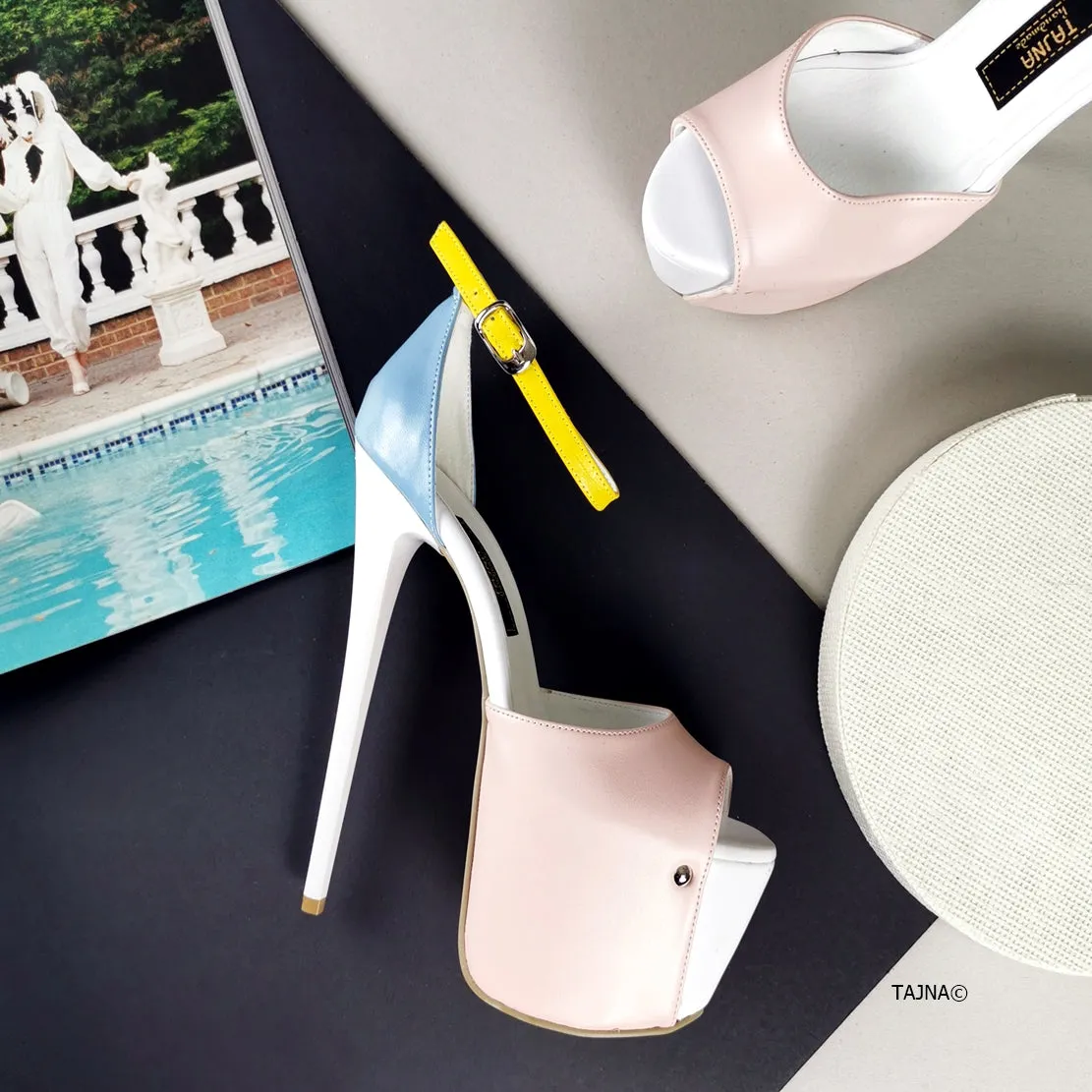 Colour Block Thin Heel Platform Sandals