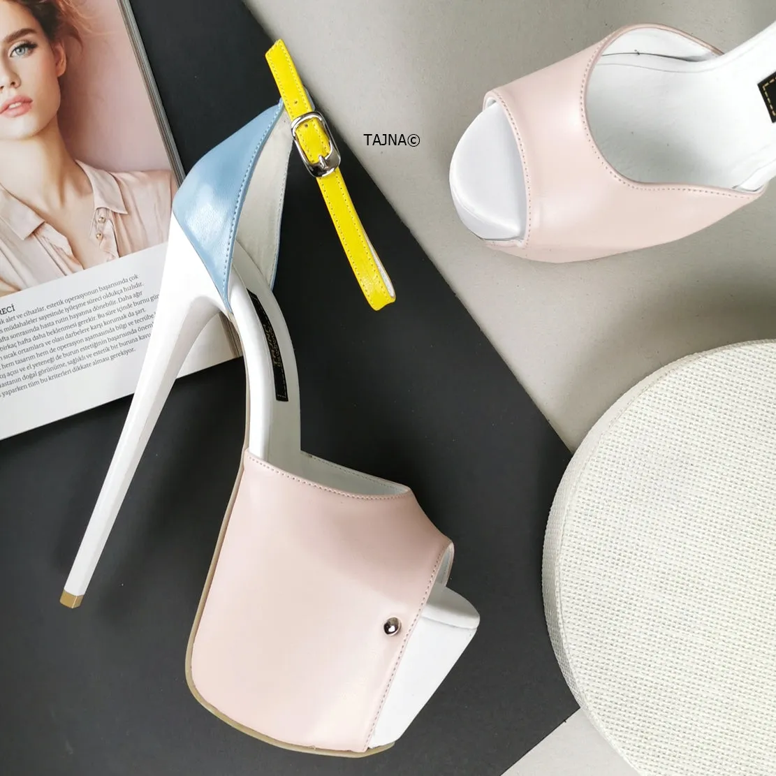 Colour Block Thin Heel Platform Sandals