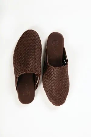 Dark Brown Handwoven Lambskin Slippers