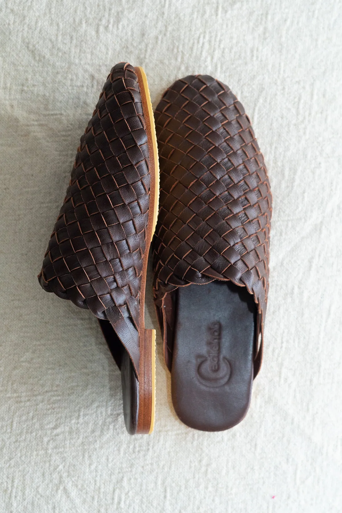 Dark Brown Handwoven Lambskin Slippers
