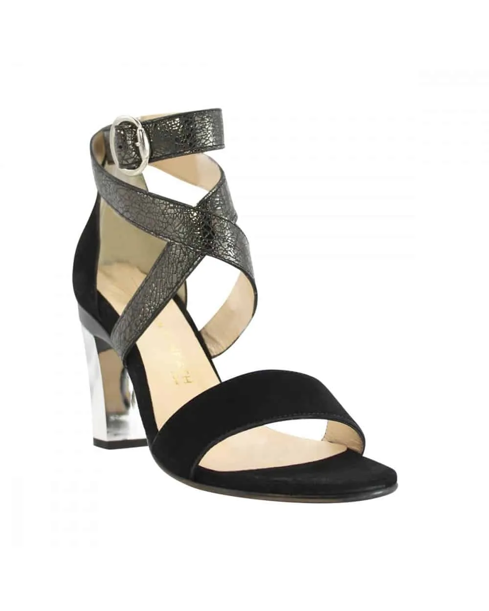 Dominy Black Strappy Sandal in Black Nubuck