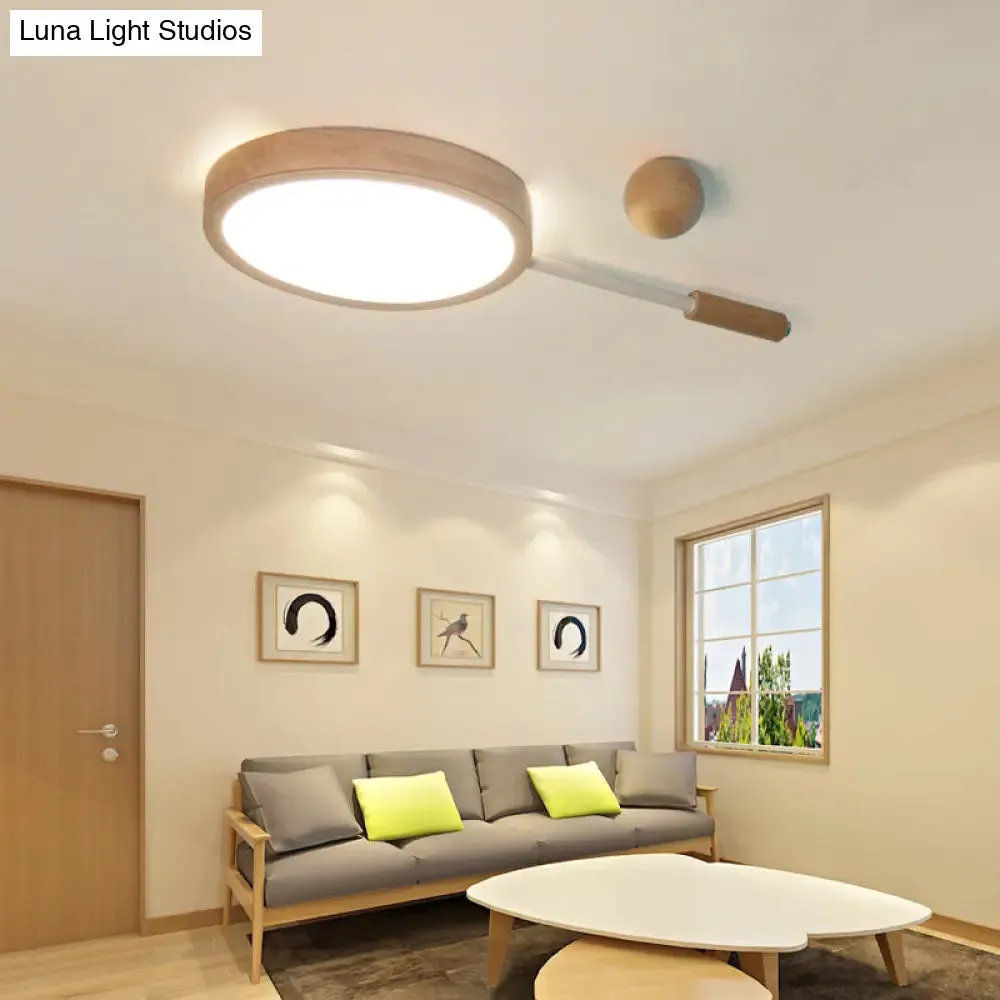 Kindergarten Flush Mount LED Ceiling Light - Creative Tennis Shape, Acrylic & Wood, Beige