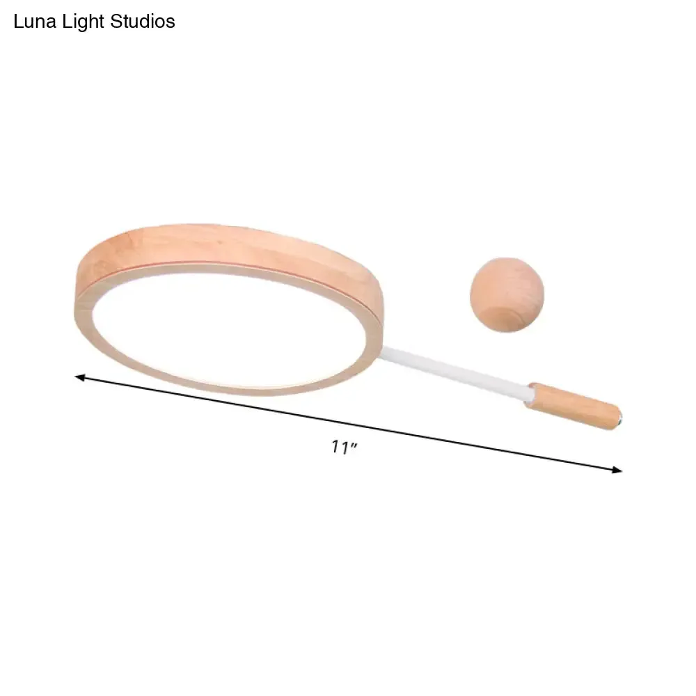 Kindergarten Flush Mount LED Ceiling Light - Creative Tennis Shape, Acrylic & Wood, Beige