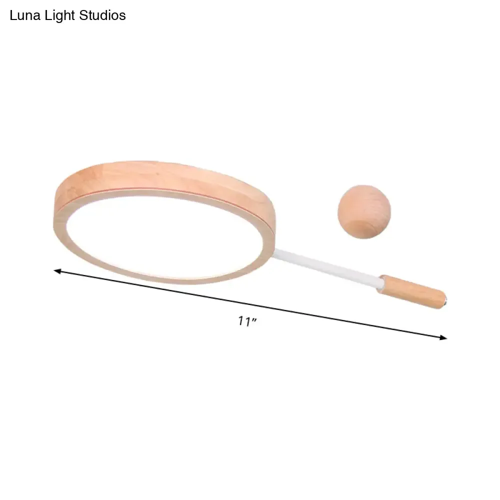 Kindergarten Flush Mount LED Ceiling Light - Creative Tennis Shape, Acrylic & Wood, Beige