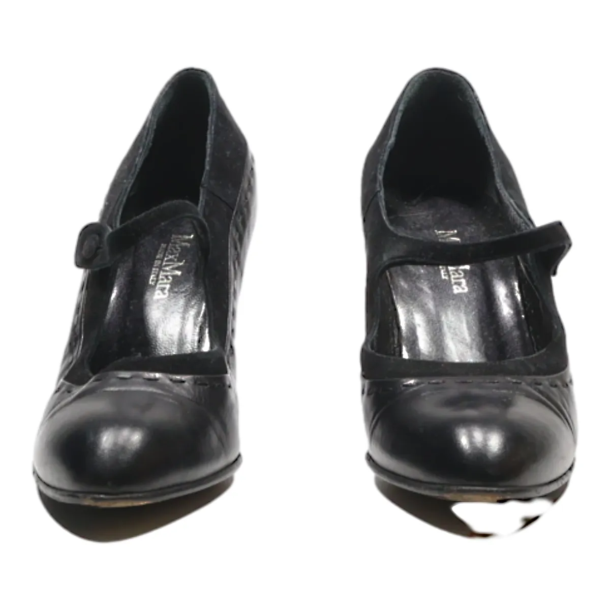 MAX MARA Mary Jane Heels Black Leather Womens UK 4