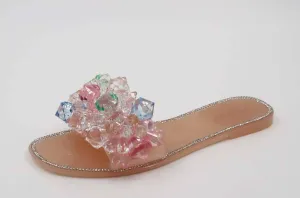 Multi Colored Flat Jelly Sandal Nude