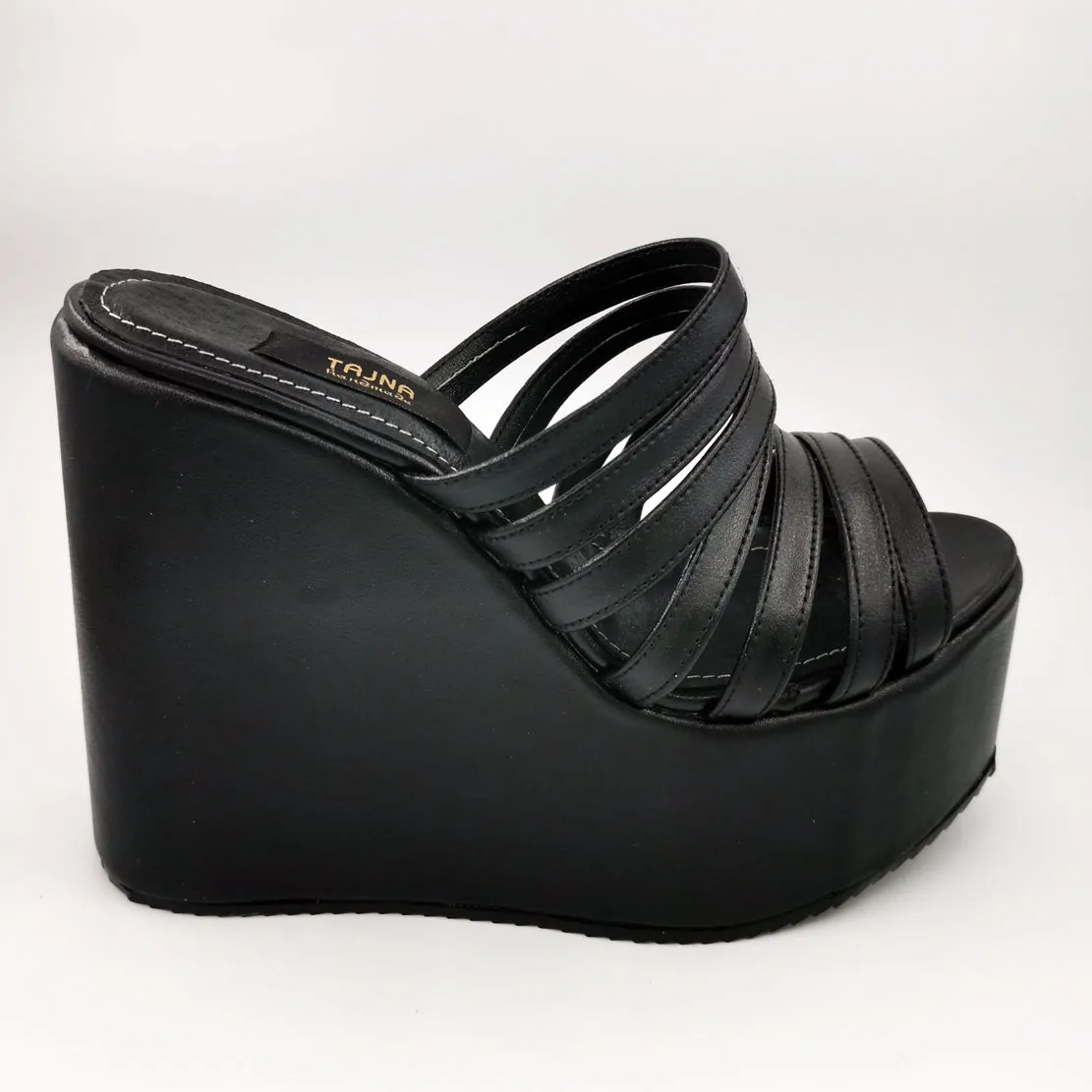 Multi Strap Platform Wedge Mules