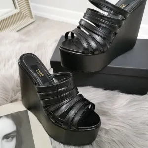 Multi Strap Platform Wedge Mules