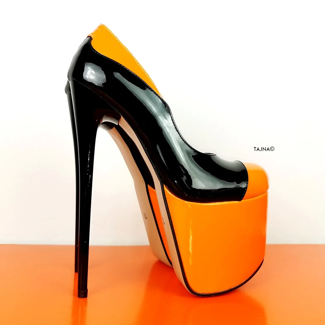 Orange Black Patent High Heel Pumps