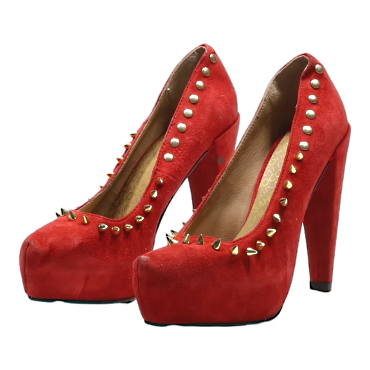 SAHOCO Studded Pump Heels Red Suede Womens UK 4