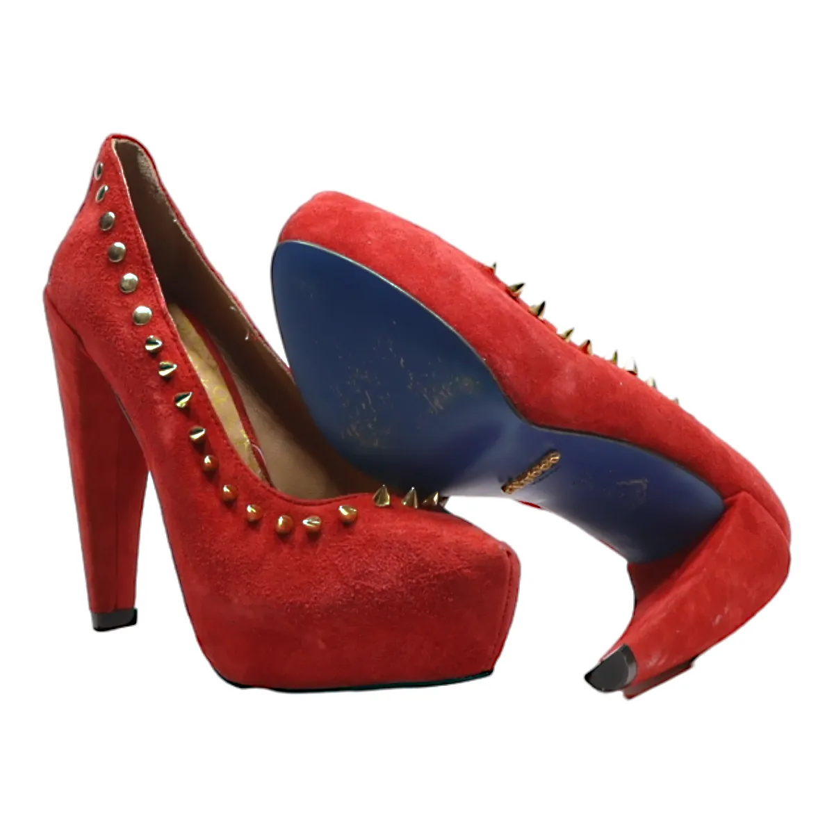 SAHOCO Studded Pump Heels Red Suede Womens UK 4