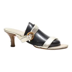 SALVATORE FERRAGAMO Mule Heels Silver Leather Womens UK 7
