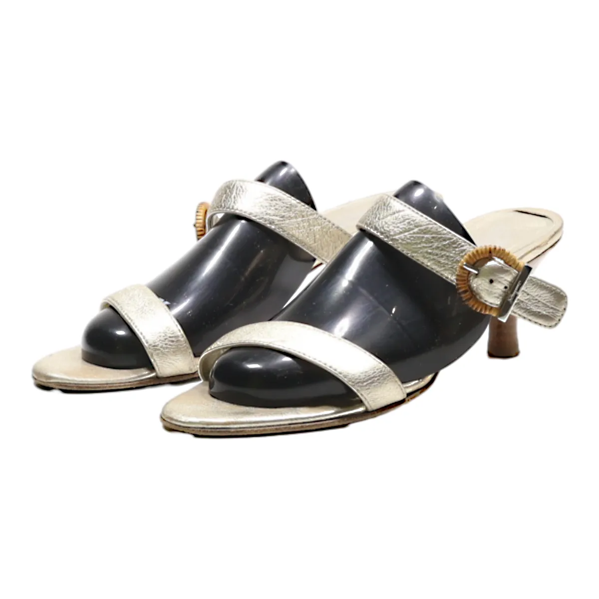 SALVATORE FERRAGAMO Mule Heels Silver Leather Womens UK 7