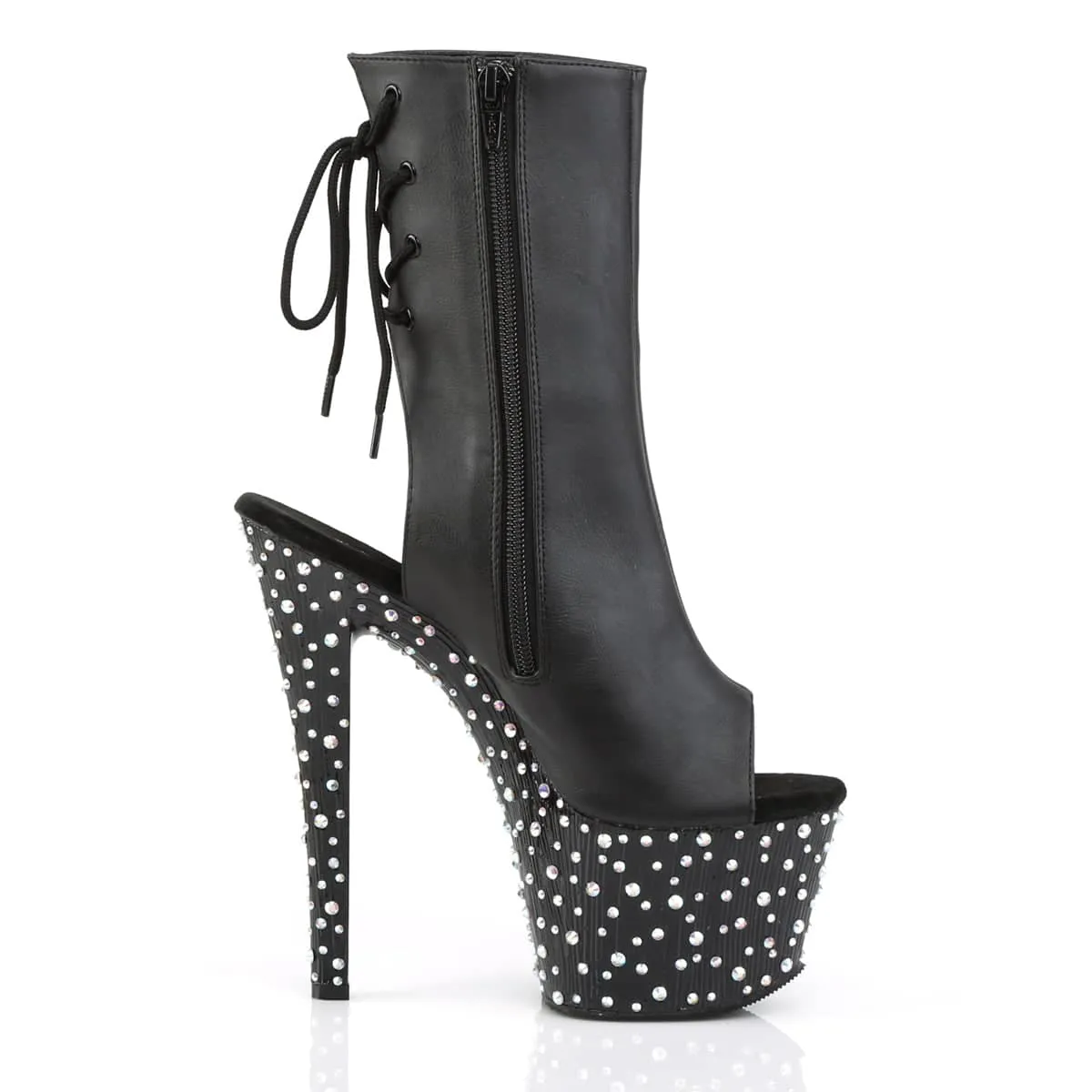 STARDANCE-1018-7 Black & Silver Calf High Peep Toe Boots
