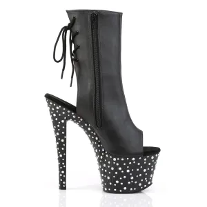 STARDANCE-1018-7 Black & Silver Calf High Peep Toe Boots