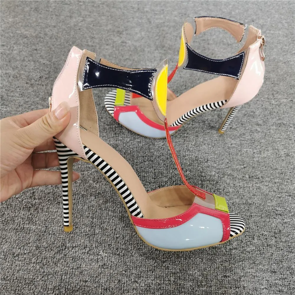 Summer Patent Leather Open Toe Multi High Heel Sandals
