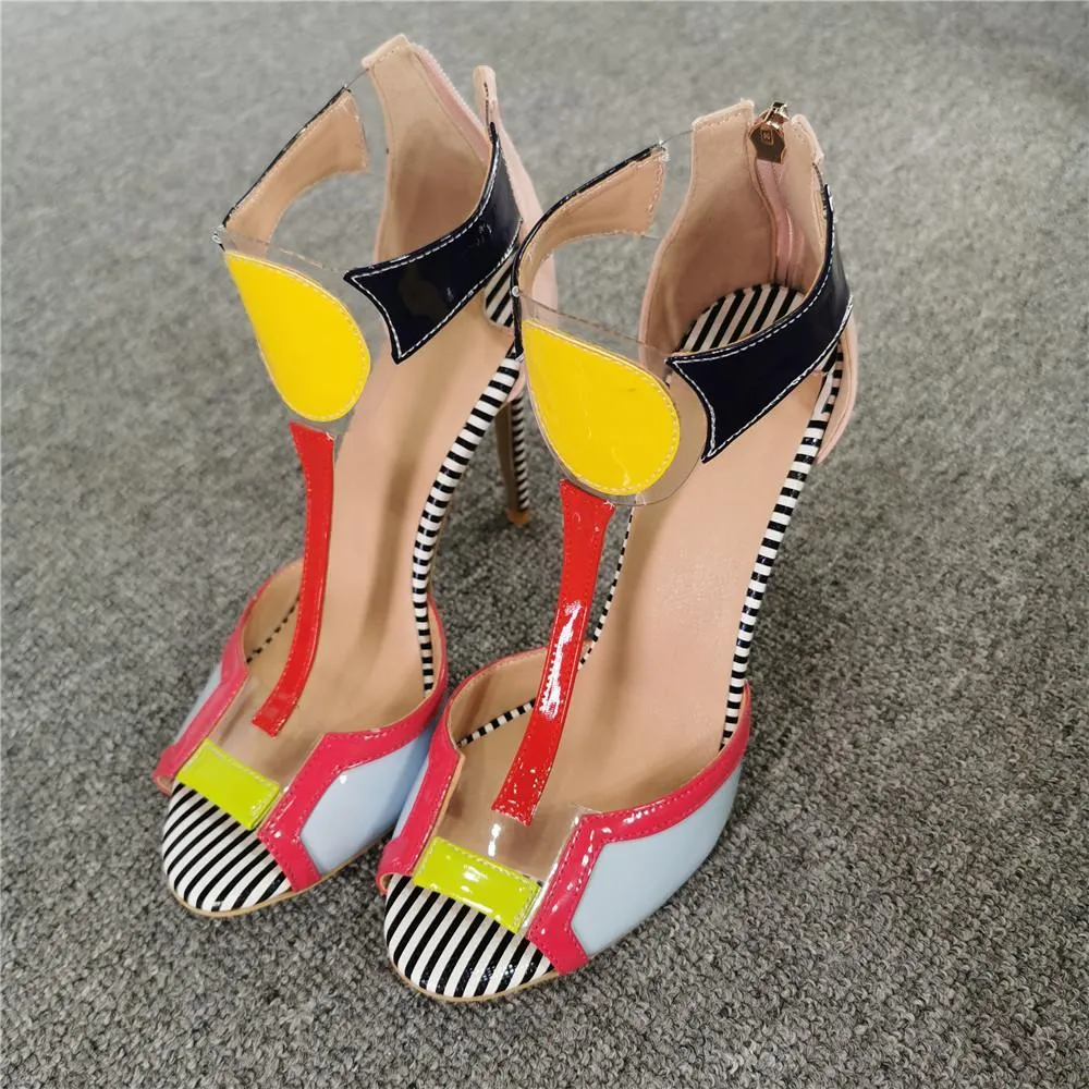 Summer Patent Leather Open Toe Multi High Heel Sandals