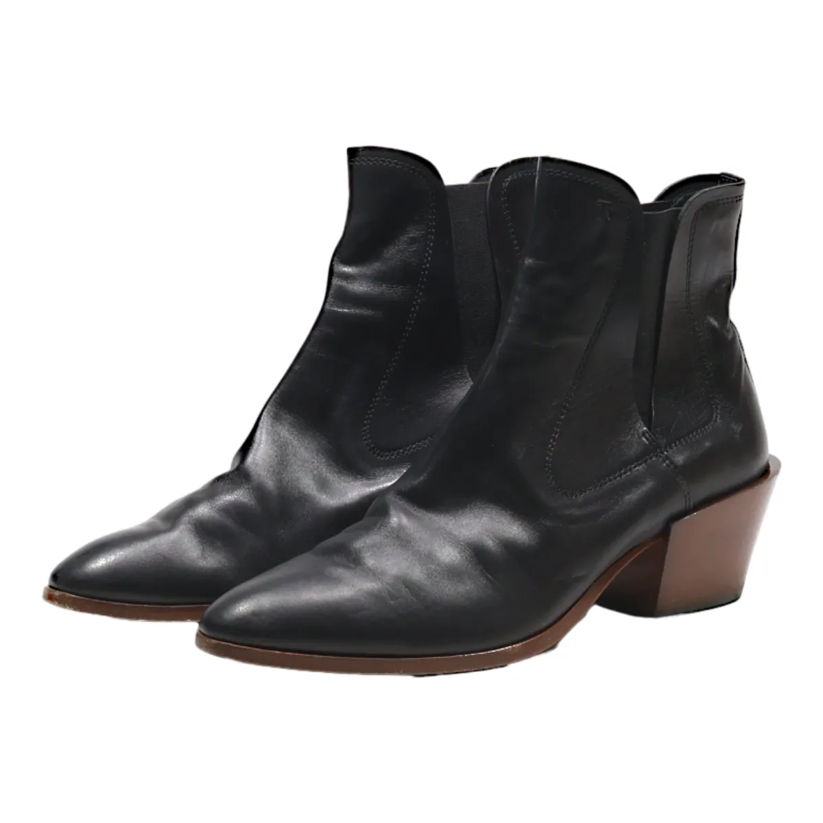 TODS Heeled Ankle Boots Black Leather Womens UK 5.5