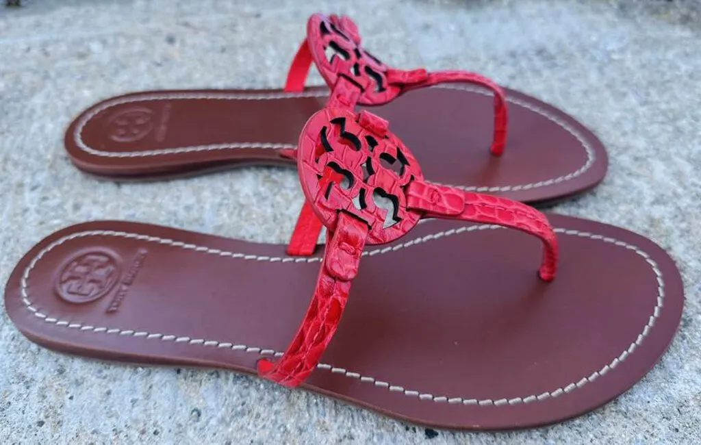 Tory Burch Mini Miller Gabriel Croc Embossed Sandals - Size 8.5