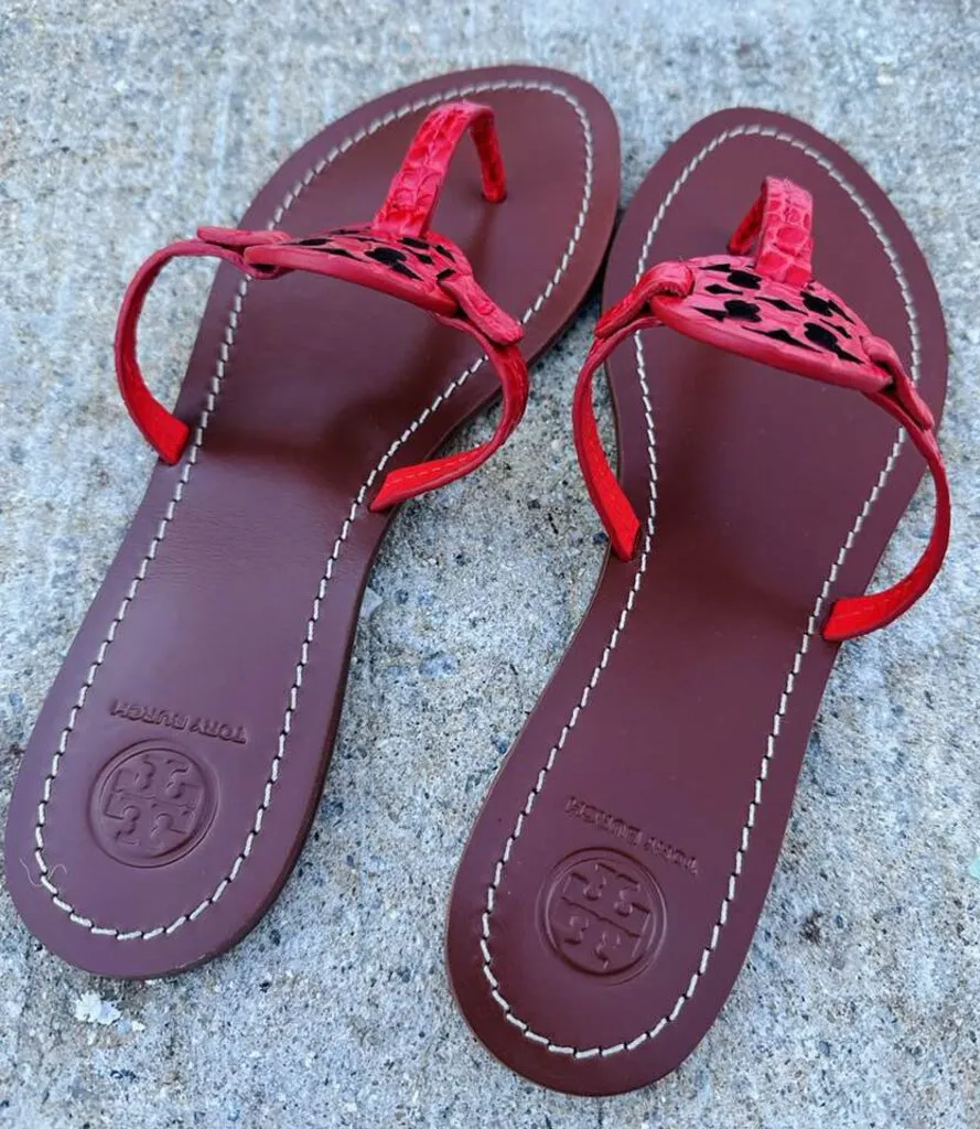 Tory Burch Mini Miller Gabriel Croc Embossed Sandals - Size 8.5