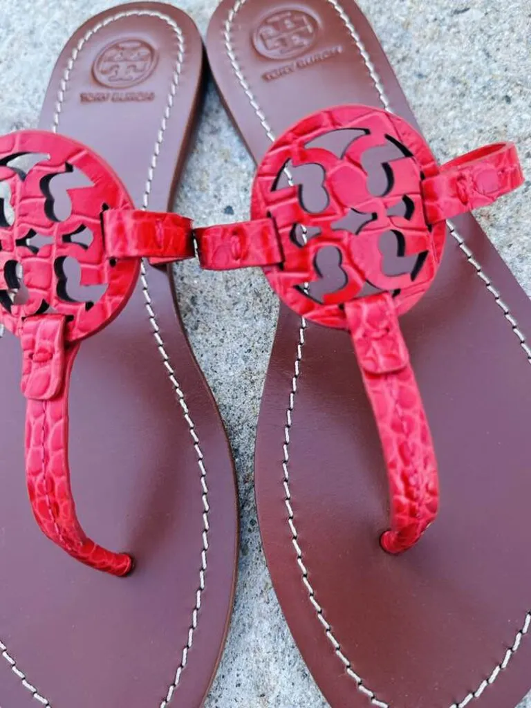 Tory Burch Mini Miller Gabriel Croc Embossed Sandals - Size 8.5
