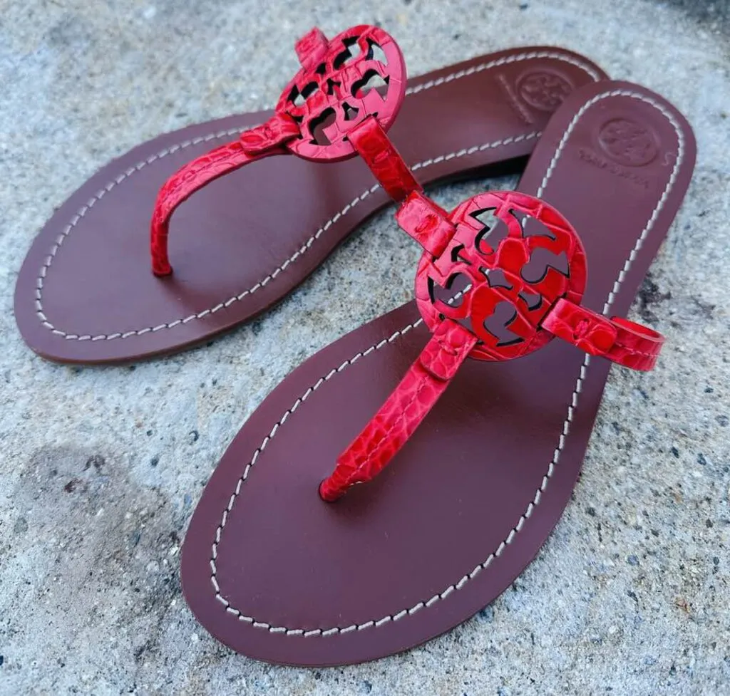 Tory Burch Mini Miller Gabriel Croc Embossed Sandals - Size 8.5
