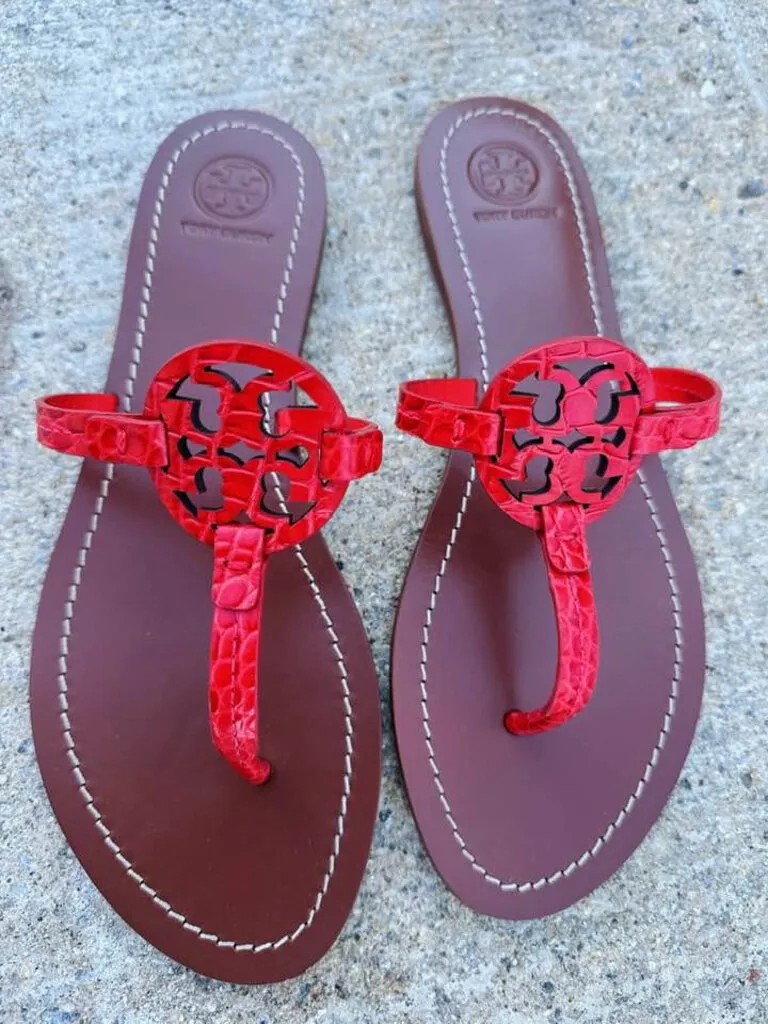 Tory Burch Mini Miller Gabriel Croc Embossed Sandals - Size 8.5