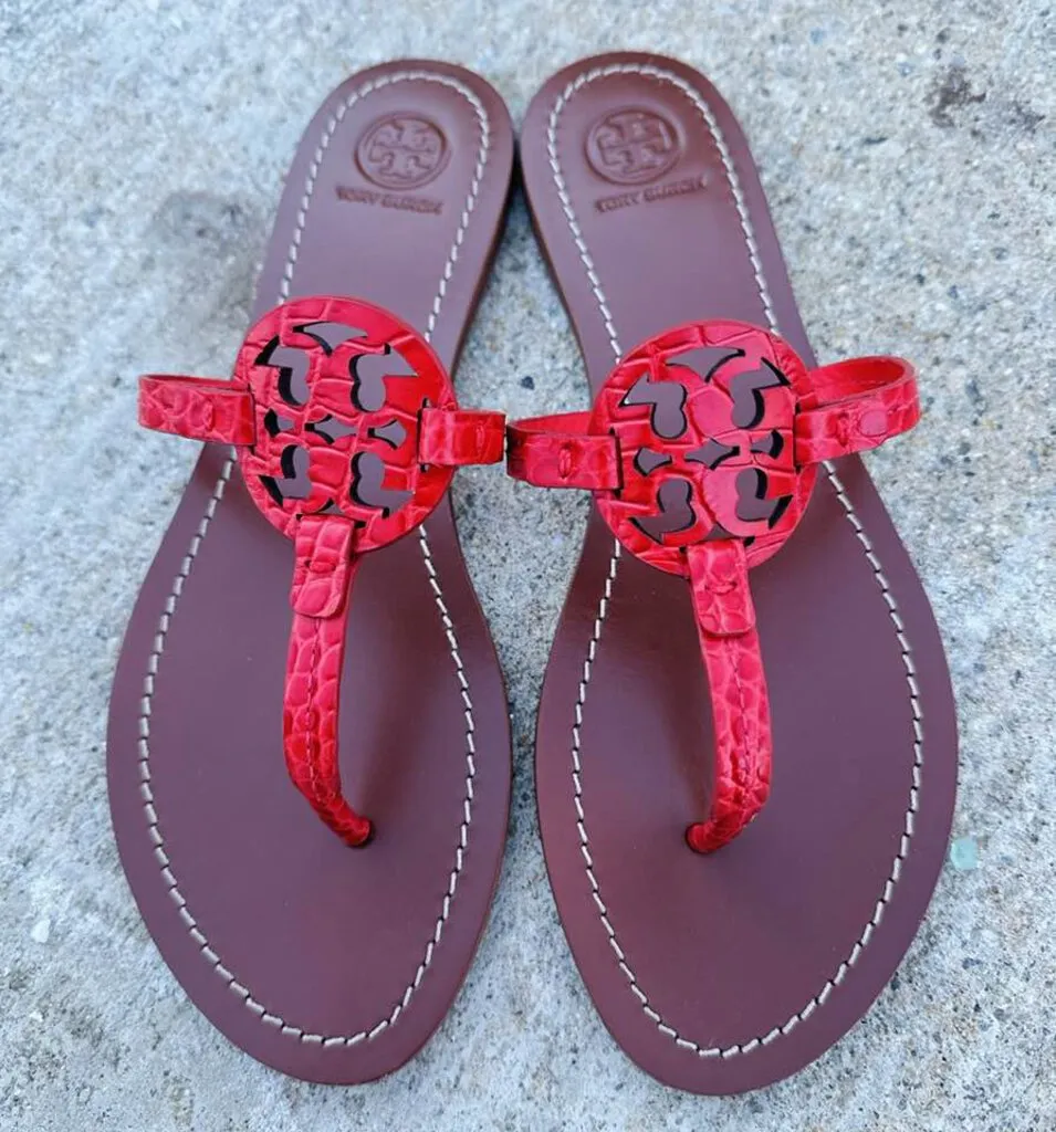 Tory Burch Mini Miller Gabriel Croc Embossed Sandals - Size 8.5