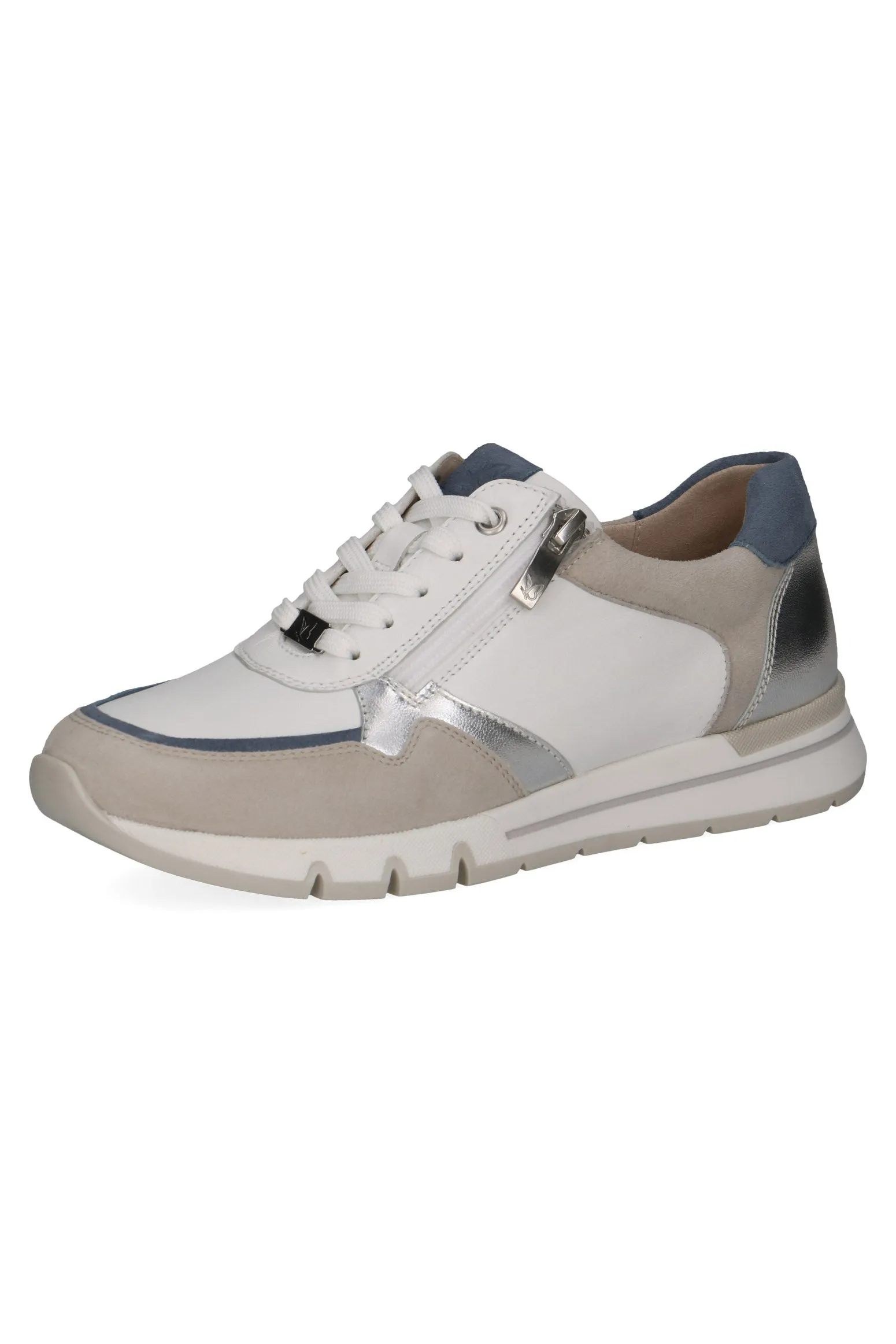 Wide Fit Trainers with Zip Fastening - White/Silver