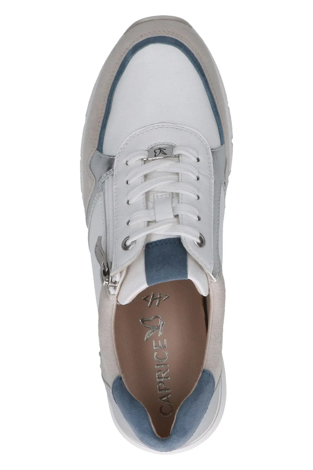 Wide Fit Trainers with Zip Fastening - White/Silver