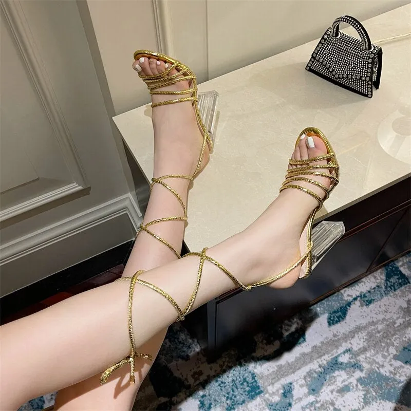 Woman Sandals Ankle Strap Cross Heels