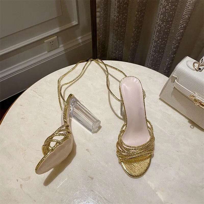 Woman Sandals Ankle Strap Cross Heels